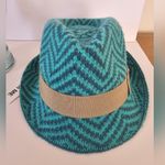 BCBGeneration  Aqua Blue Mint Green Seafoam Trilby Chevron Bow Angora Fedora Hat Photo 3