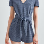 ZARA Knit Romper Gingham Black White Check Attached Tie Waist Size Small Photo 0