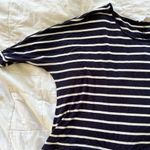 Bar III Navy & white striped wide cropped shirt Photo 5
