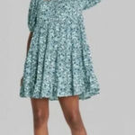 Wild Fable  Blue‎ Floral Puff Sleeve Tiered Mini Dress Off Shoulder Small Photo 0