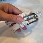 Vintage White Woven Leather Belt Braided Womens M Silver Tone Brass Hardware Photo 1