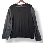 Talbots  Plus 2X Black V-Neck Sweater Sheer Puff Sleeve Top Stretch Elegant‎ Chic Photo 0