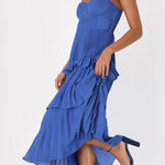 Lulus NWT  Cascading Crush Cobalt Blue Tiered Bustier Midi Dress Gala Banquet XS Photo 0