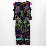 Joseph Ribkoff Dress SZ 10 Black Cold Shoulder Multi Sheath Knee Length Bodycon Photo 2
