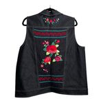 Alfred Dunner  Black Denim Beaded Embroidered Vest XL Boho Hippie Photo 1
