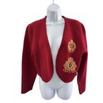 Karen Kane Vintage 100% Wool Red Crest Embroidered Cardigan Made in Hong Kong Photo 1