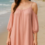 Persaya Women’s Pink Cold Shoulder Mini Dress Size XL Coastal Beach Soft Girl Photo 0