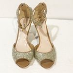 Miu Miu  Women’s Size 7.5 Nude Sequin Ankle Strap Wedge Sandals Photo 1