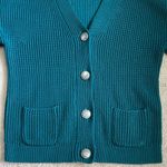 Coldwater Creek EGC‎ deep blue/green  woven button up cardigan sweater size SP Photo 3