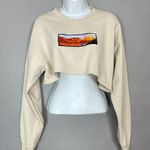 Gildan Crop Top Sweatshirt Embroidered Scene Mountains Lake Boat DIY FLAWS Long Sleeves Photo 14