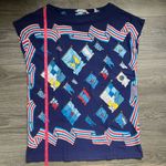 J. McLaughlin  Navy Cap Sleeve Flag Print Top Size M Yacht Boating Spring Preppy Photo 7