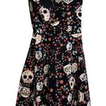 Womens Black Sugar Skull & Floral Print Dress Size S Black Photo 0