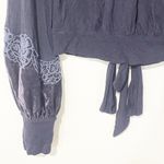 Free People Size XS Black Velvet Balloon Sleeve Open Back Tie Waist Top Photo 3