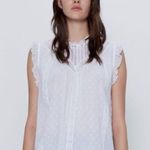 ZARA Swiss Dot Sleeveless Blouse Women's XS Ruffle High Neck Top White Romantic Photo 3