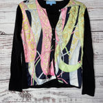 J. McLaughlin  Silk Front Cardigan Small Nautical Rope Print Black Sweater Vintage Photo 0