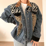 Vintage Mixed Animal Print Jean Jacket Blue Size XL Photo 0