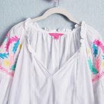 Lilly Pulitzer  White Neon Embroidered Florentina Long Sleeve Peasant Blouse Photo 4