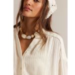 Free People  Valley Double Cloth Ivory Button Down Shirt Size S 100% Cotton NWT Photo 3