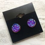 Handmade Faux Druzy Stone Purple & Rose Gold Earrings Blue Nickel Lead Free Photo 0