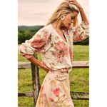 Free People Bed Of Roses Sweater Ethereal Dainty Cottage Floral V Neck Large Photo 3