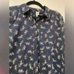 Gap  Navy Blue Floral Cotton Long Sleeve Collared Button Down Size Small Photo 1
