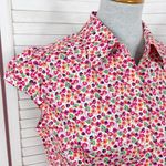 Lilly Pulitzer Floral Cap Sleeve Button Up Shirt White Pink 8 Photo 4