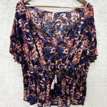 Free People Top Womens Small Purple Floral Abstract Ruffle Romantic Boho Fairy Photo 0