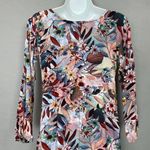 Floral Dress Long‎ Sleeve Scoop Neck Elaborate Pattern Print Sheath Leafy Women Pink Size XXS Photo 5