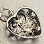 Vintage 925 Sterling Silver Heart Charm Pendant Open Intricate Scroll Design Photo 2