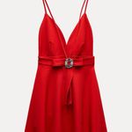 ZARA  red mini jewel bow open back formal evening fit flare wedding prom dress  Photo 14
