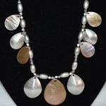 Unique Vintage Vintage Classic Mother Of Pearl/Silver Tone Metal Dangles/Beads Necklace Photo 1
