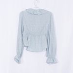 NWT LULUS Charming Style Light Blue Floral Satin Ruffle Long Sleeve Top Size L Size L Photo 5