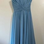 Mori Lee Vintage Baby Blue Chiffon Pleated Midi Strapless Dress Photo 0
