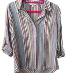 Liverpool Rainbow Multicolor Striped Button Up Long Sleeve Shirt Pockets Small Photo 2