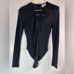 Farm Rio  S Twist Front Long Sleeved Bodysuit in Black Photo 7