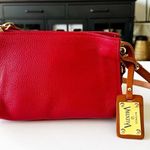 Valentina Zip Around Crossbody Handbag Red Pebbled Leather 2 Straps Italy Nice! Photo 2