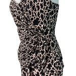 Vintage 80s Pink Black Leopard Ruched Peplum Sleeveless Silk Mini Dress size 4 Photo 3