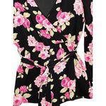 Lila Rose Lily Rose Black and Pink Floral Romper Belted Long Bell Sleeve Medium V Neck‎ Photo 1