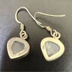 Vintage 925 Sterling Silver Small Heart Moonstone Drop Earrings 3.6g Photo 7