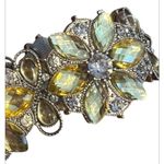 Vintage‎ Floral Yellow White Rhinestone Chunky Statement Stretch Bracelet Gold Photo 7