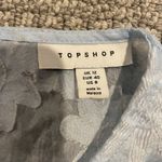 Topshop  Shirt Womens 8 Textured Baby Blue Floral Puff Sleeve Semi Sheer Blouse Photo 3