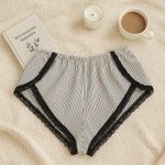 Black & White Pinstripe Lace Trim Sleep Shorts Photo 3