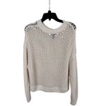 AQUA Women's Ivory Open Knit Cropped Sweater Size S Cotton Blend Photo 2