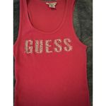 Guess Tank Top Women's Medium Pink Racerback Ribbed Knit Bejeweled Y2K Photo 1
