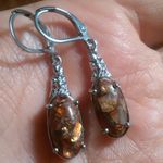 Matrix Fire Opal Solitaire Lever Back Platinum Over Copper Earrings Photo 9