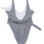 Boohoo Belted Swimsuit Navy Blue & White Nautical Rope Print Tie Waist Size 12 Photo 2