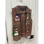 Hampshire Studio SNOW Women's Brown Snowman Ugly Christmas Sweater Vest Size M Size M Photo 1