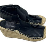 Eileen Fisher  Willow Espadrille Wedge Sandal Black Leather‎ Size 6 Photo 0