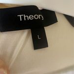 Theory  Women's Silk Blouse Size Large‎ White Ruffle Hem & Sleeves Corporate Work Photo 5