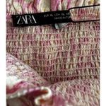 ZARA New Women's Pink Yellow Floral Smocked Ruffle Cropped Off Shoulder Top XL Photo 7